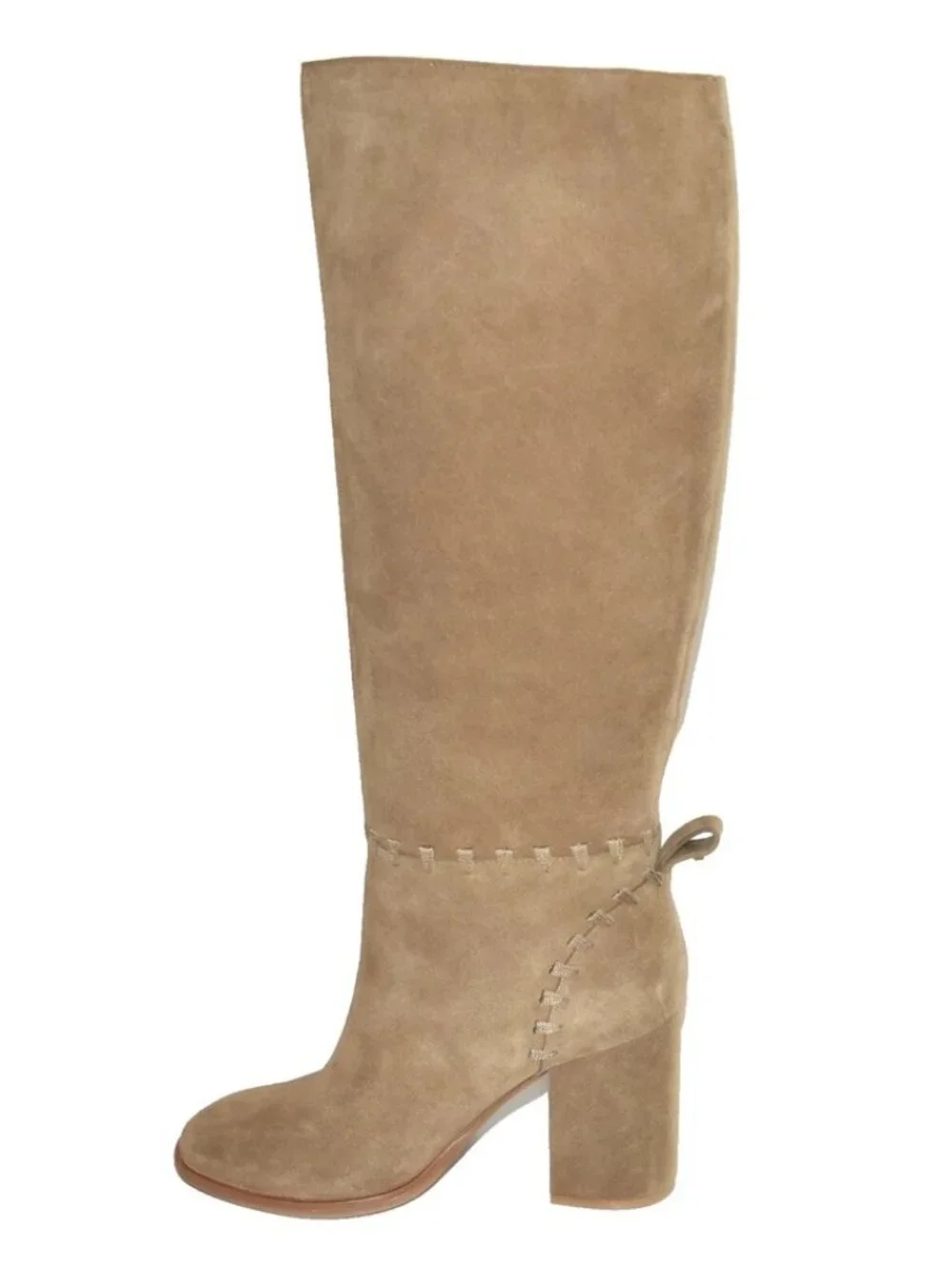 New Tory Burch Contraire Block Heel Suede Boot River Rock Brown 10.5 DD23